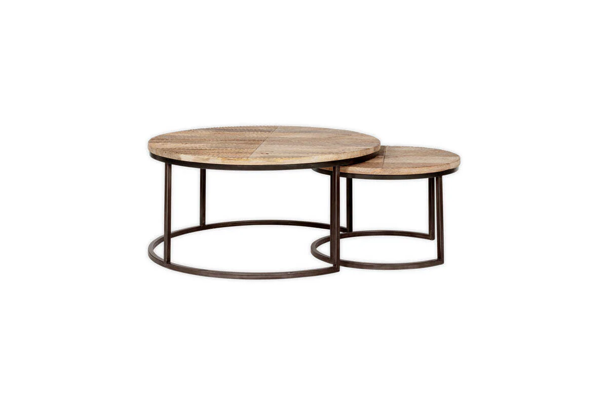 Aasha Carved Mango Wood & Iron Nesting Coffee Tables - Natural - (Set of 2) - Image 5