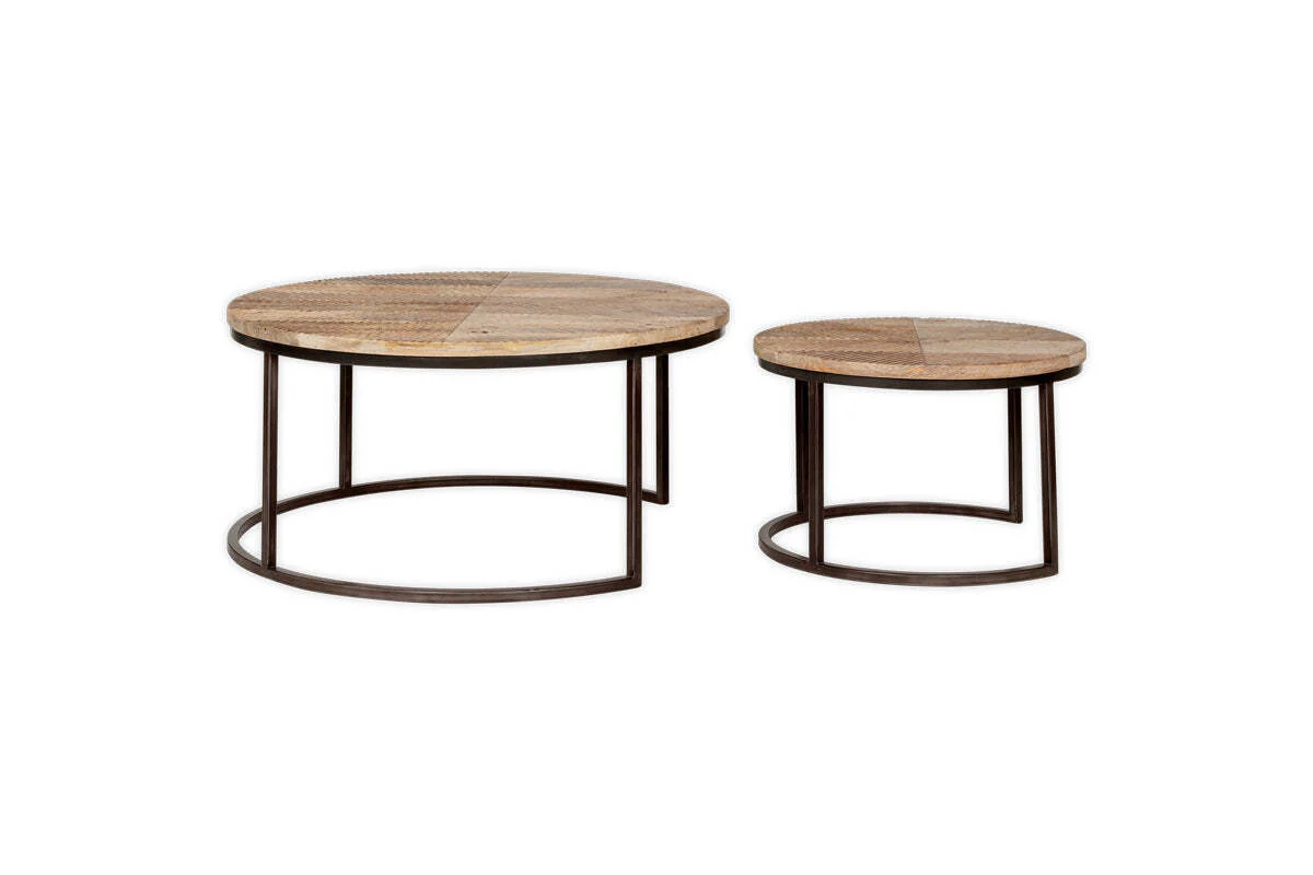 Aasha Carved Mango Wood & Iron Nesting Coffee Tables - Natural - (Set of 2) - Image 6