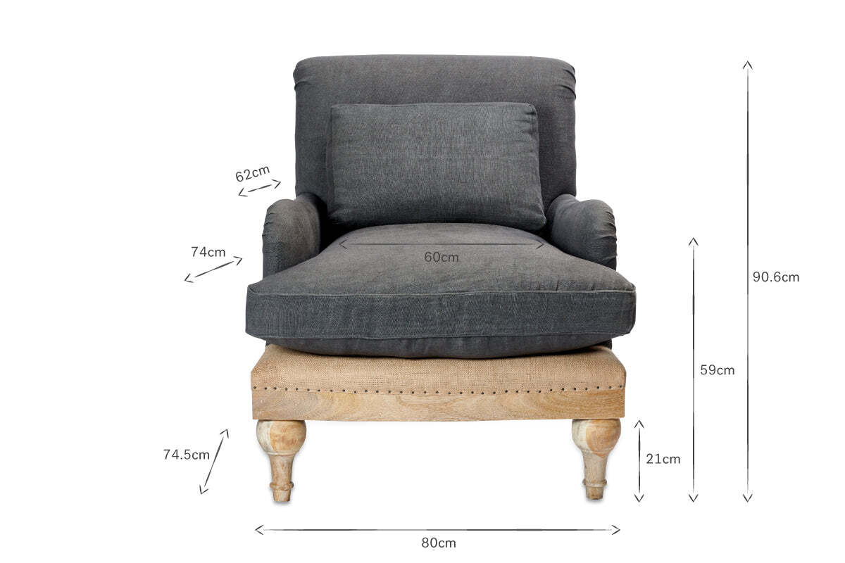 Abe Deconstructed Linen Armchair - Charcoal - Image 8