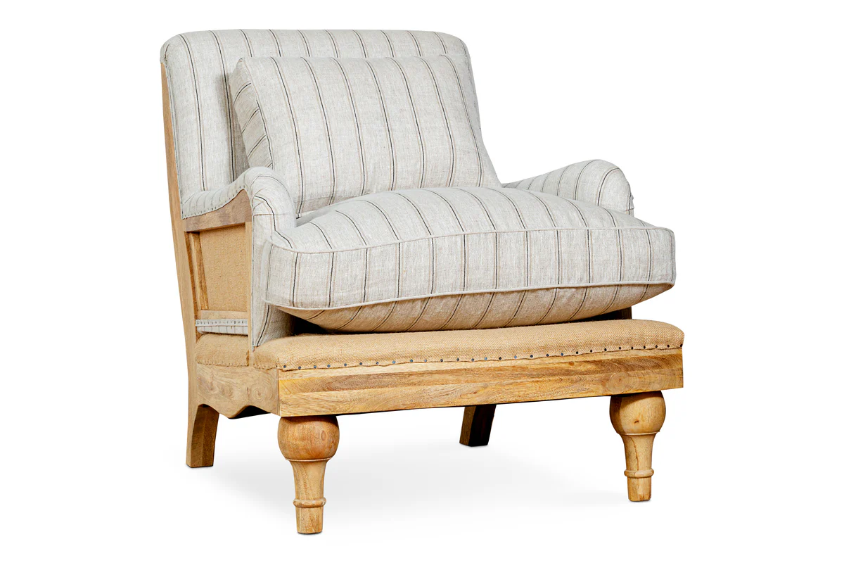 Abe Deconstructed Linen Armchair - Stripe - Natural - Image 13