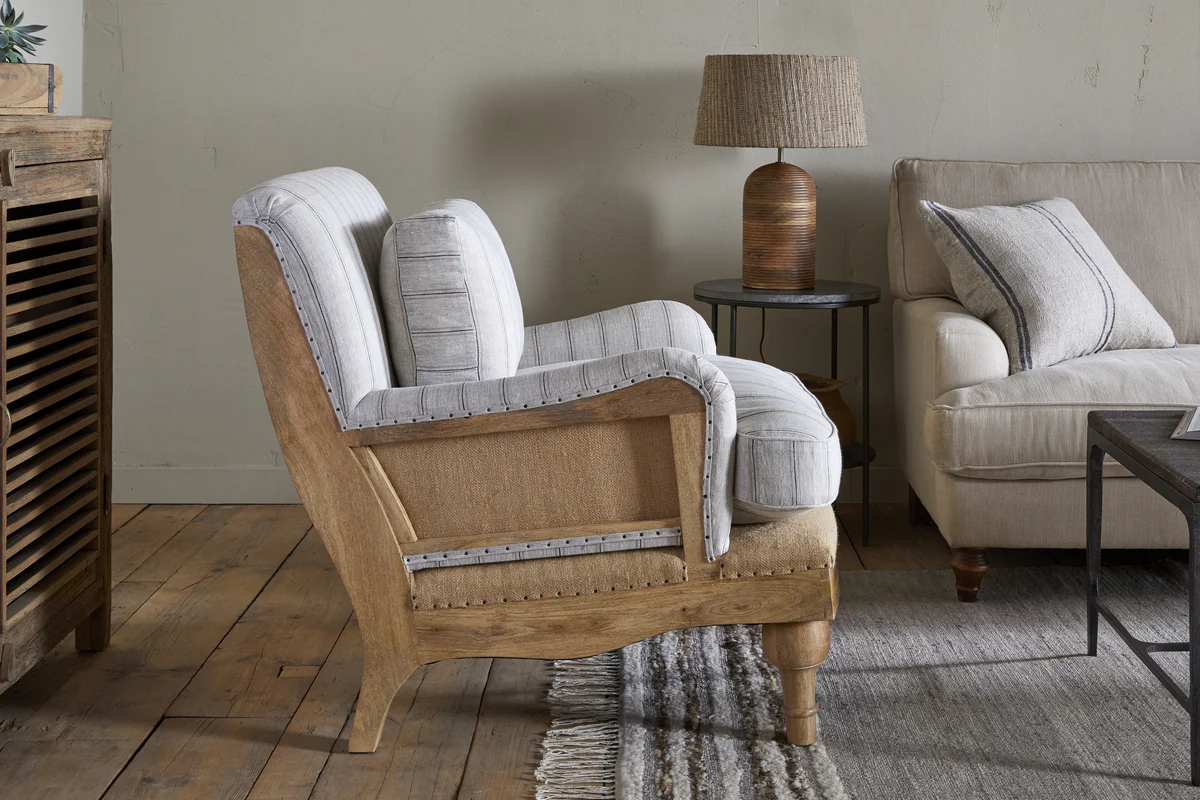 Abe Deconstructed Linen Armchair - Stripe - Natural - Image 3