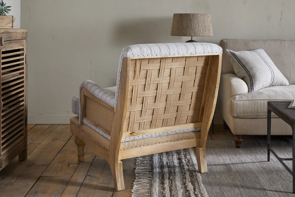 Abe Deconstructed Linen Armchair - Stripe - Natural - Image 5