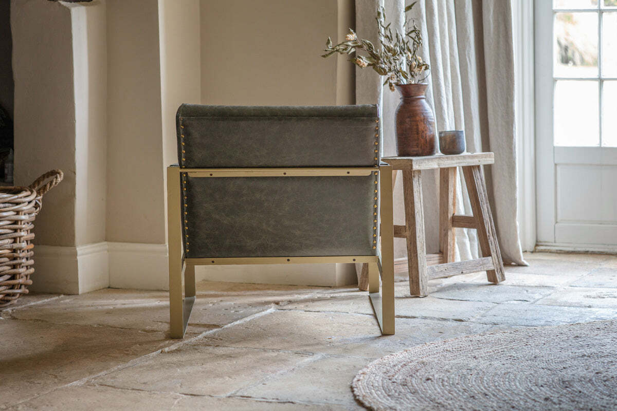 Adra Leather & Brass Occasional Chair - Moss Green - Image 3