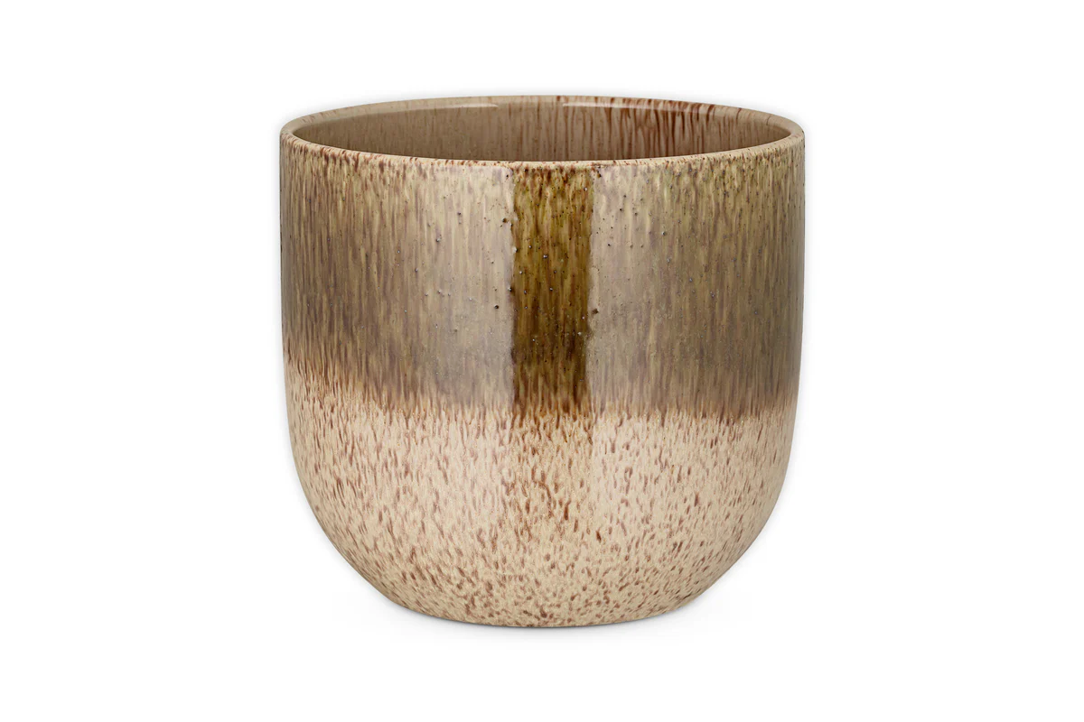 Almeida Reactive Glaze Plant Pot - Olive & Natural - Image 12