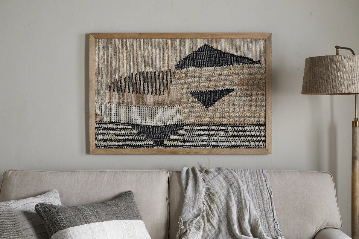 Birala Large Textured Wall Art - Natural & Dark Blue