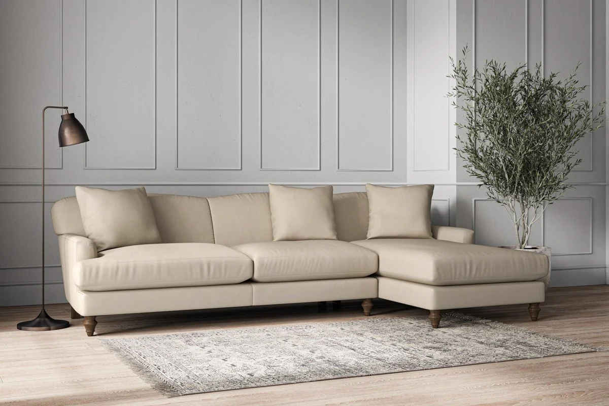 Deni Grand Right Hand Chaise Sofa - Recycled Cotton Stone - Image 2