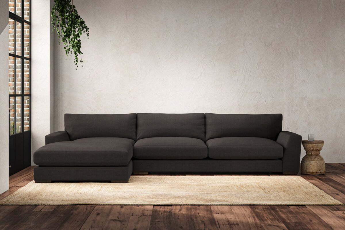 Guddu Grand Left Hand Chaise Sofa - Brera Linen Espresso