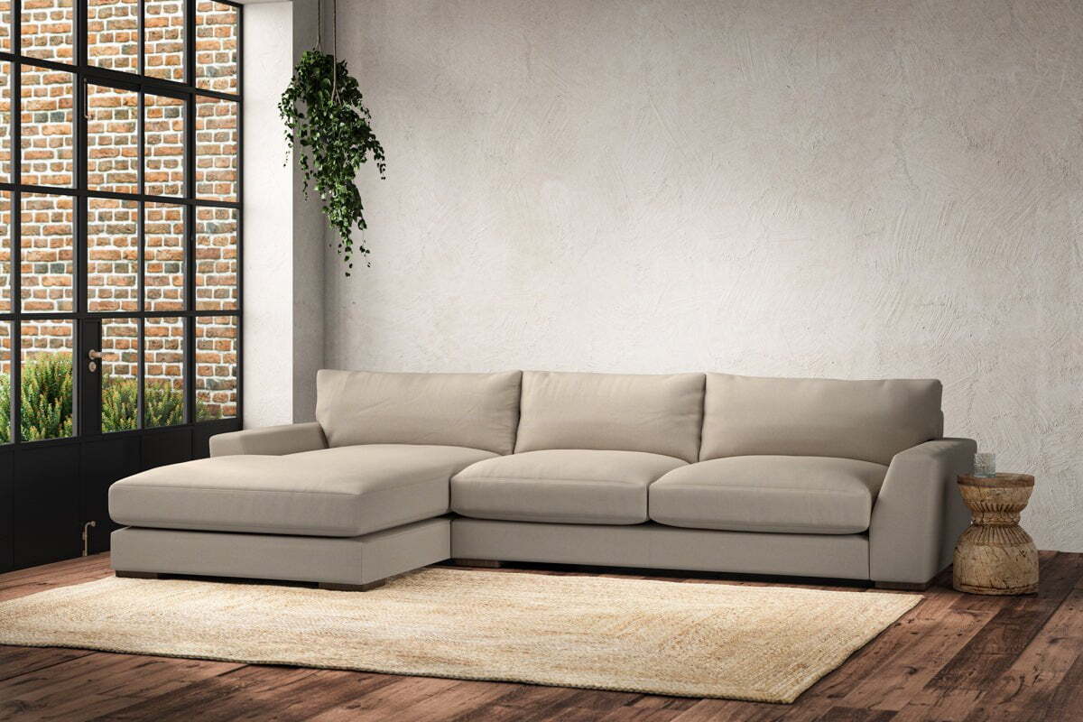 Guddu Large Left Hand Chaise Sofa - Recycled Cotton Stone - Image 2