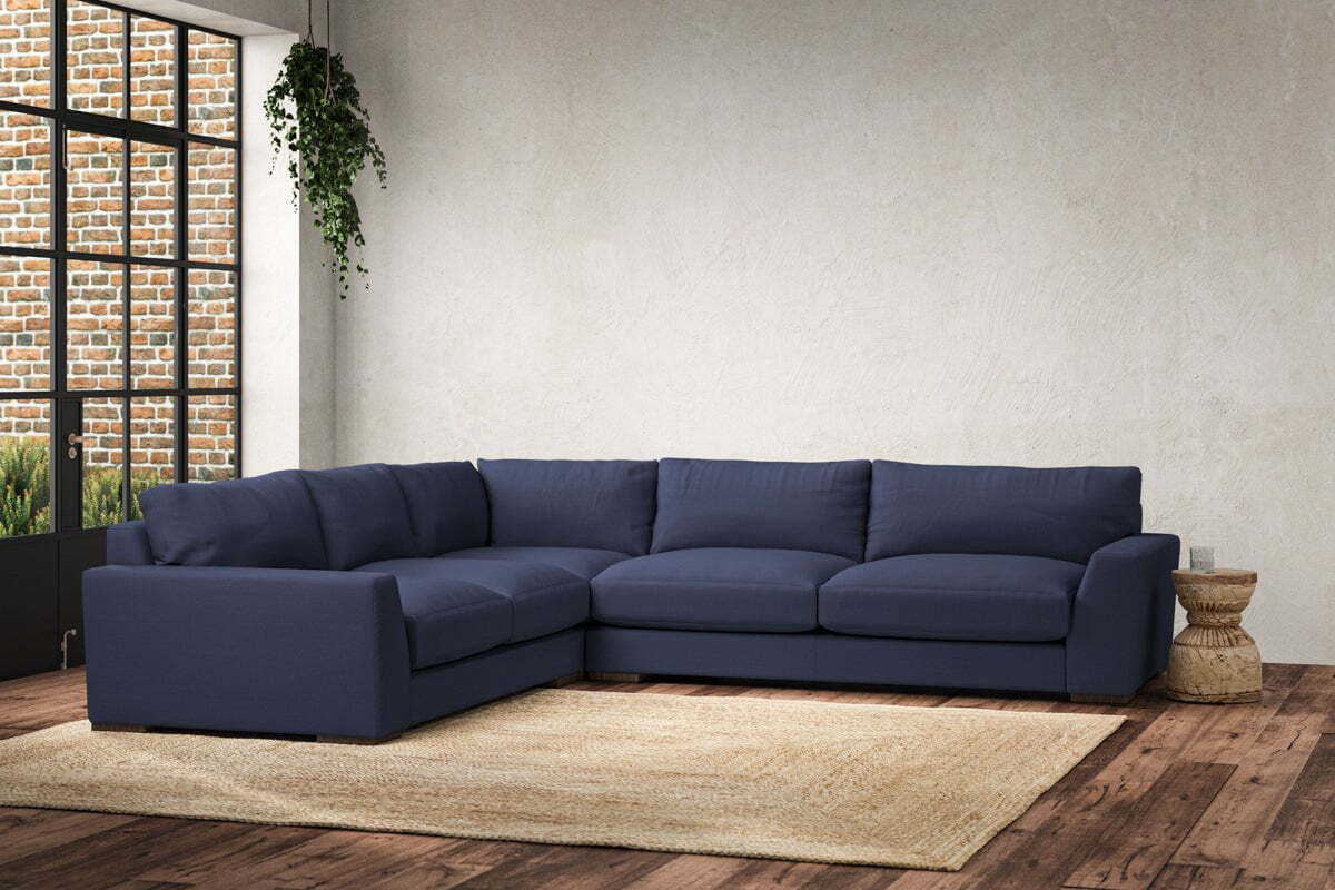 Guddu Large Left Hand Corner Sofa - Recycled Cotton Navy - Image 2