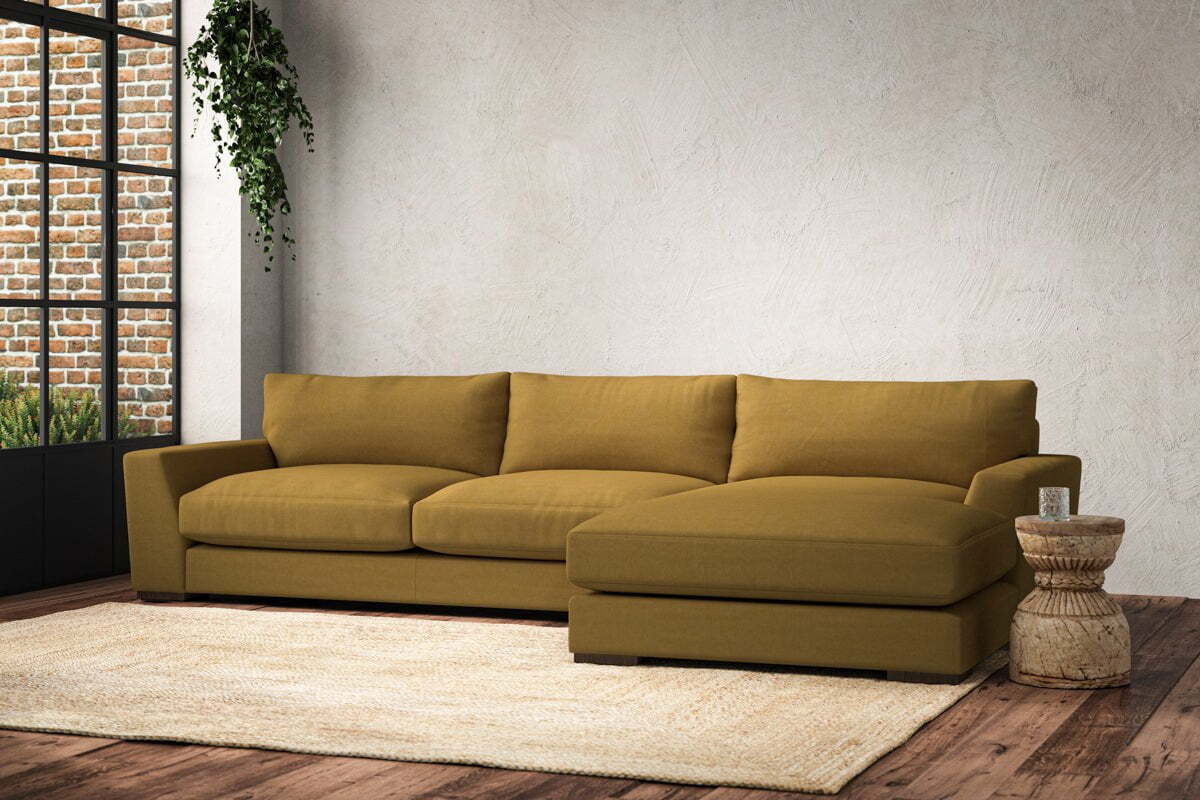 Guddu Large Right Hand Chaise Sofa - Recycled Cotton Ochre - Image 2