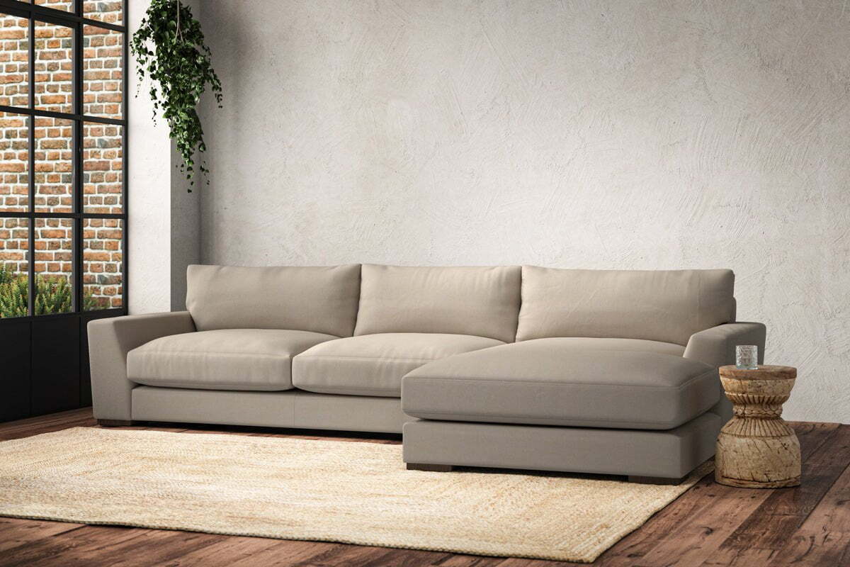 Guddu Large Right Hand Chaise Sofa - Recycled Cotton Stone - Image 2
