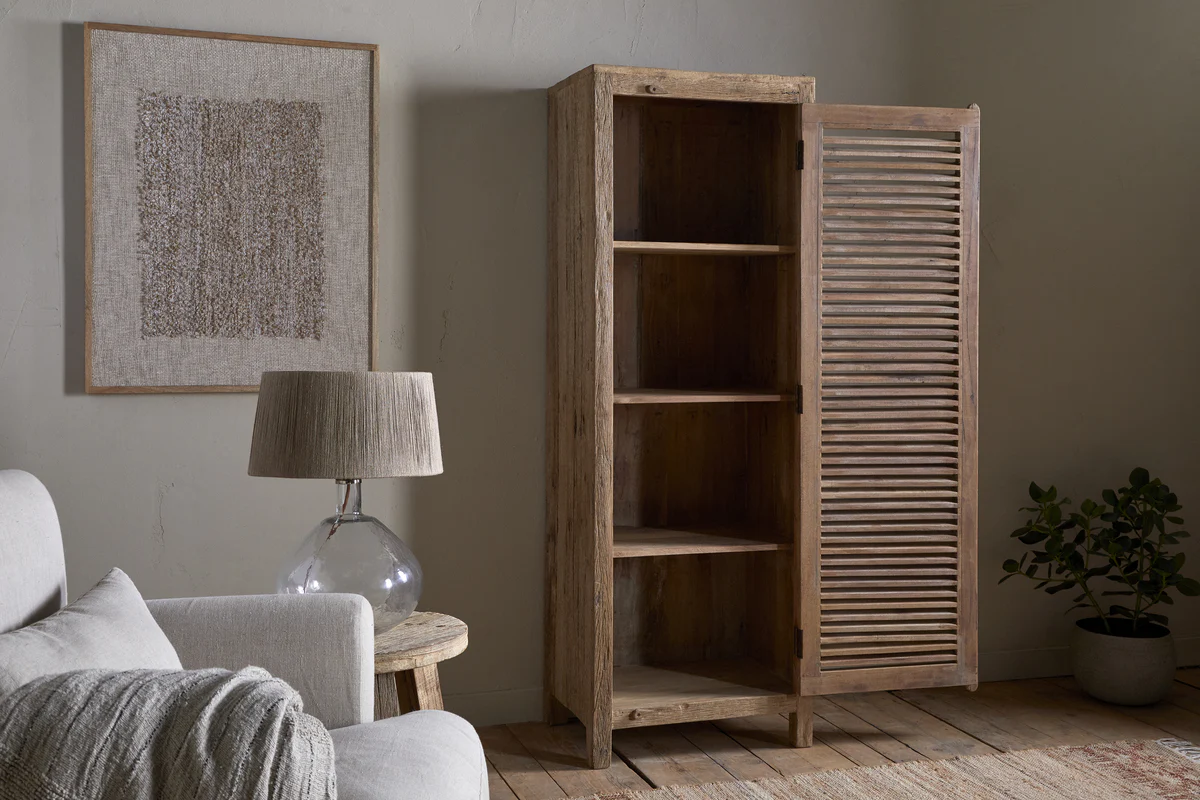 Ibo Reclaimed Wood Slatted Tall Cabinet - Natural - Image 3