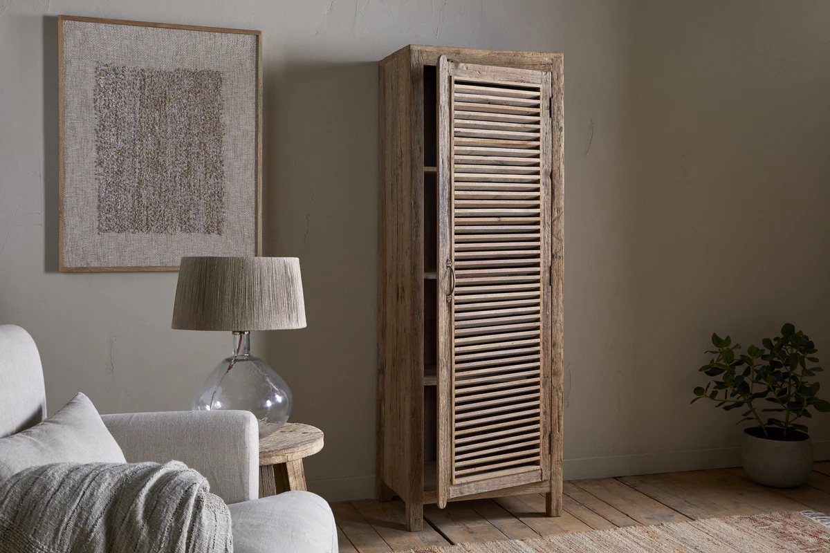 Ibo Reclaimed Wood Slatted Tall Cabinet - Natural - Image 5
