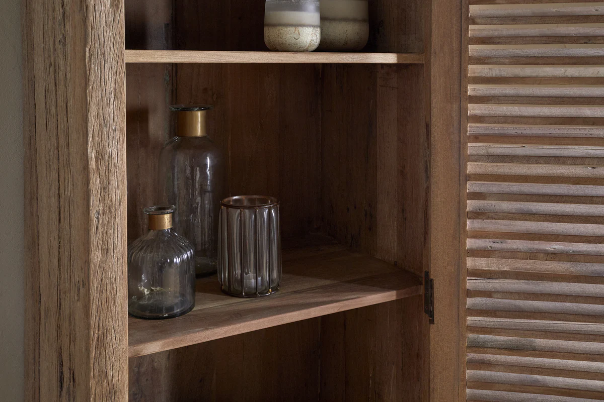 Ibo Reclaimed Wood Slatted Tall Cabinet - Natural - Image 6
