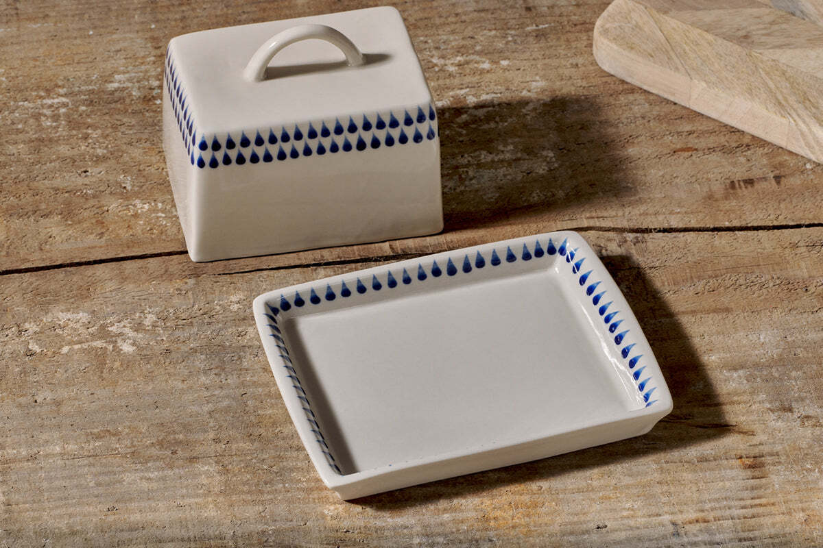 Indigo Drop Butter Dish - Cream & Indigo - Image 4