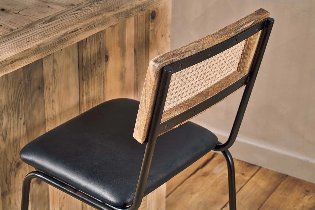 Iswa Leather & Cane Counter Chair - Aged Black - Image 4