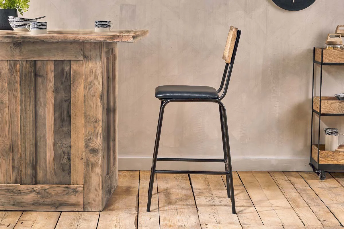 Iswa Leather & Cane Counter Chair - Aged Black - Image 5