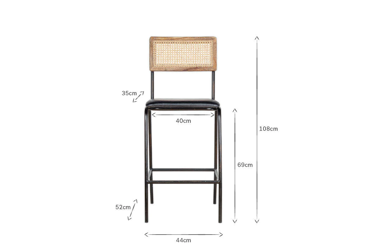 Iswa Leather & Cane Counter Chair - Aged Black - Image 7