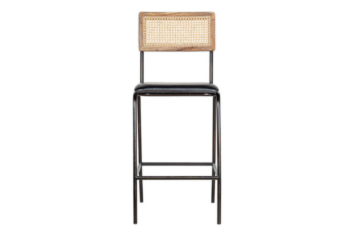 Iswa Leather & Cane Counter Chair - Aged Black - Image 8