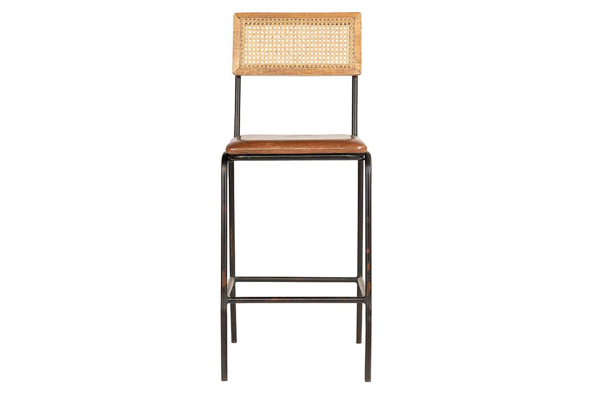Iswa Leather & Cane Counter Chair - Aged Tan - Image 7