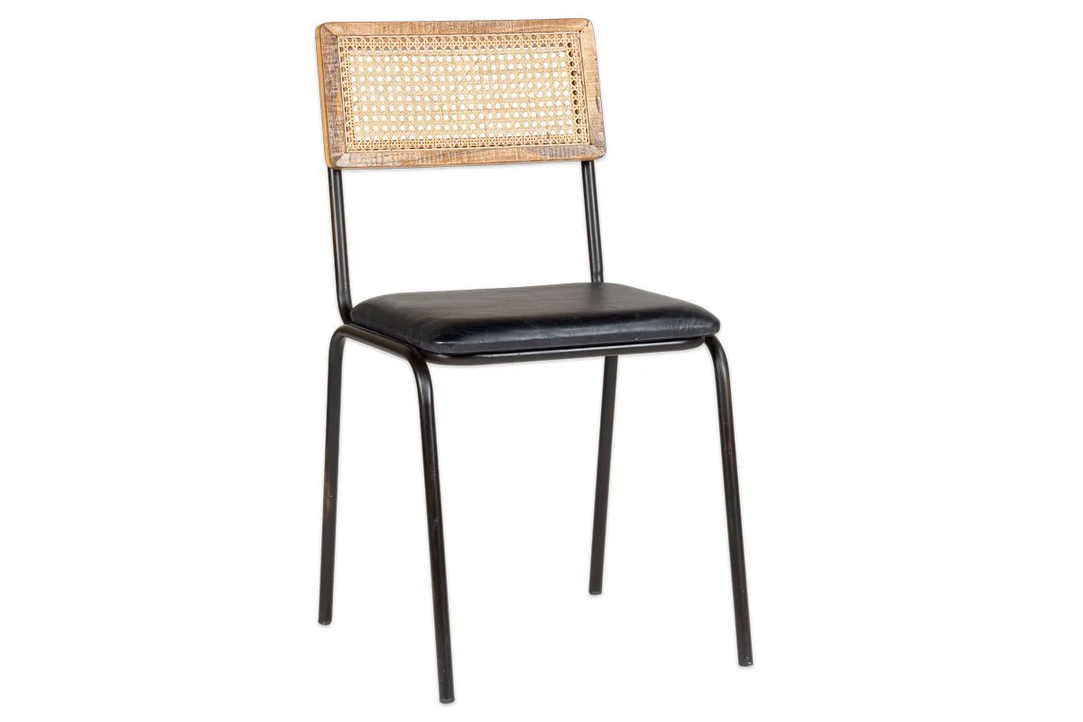 Iswa Leather & Cane Dining Chair - Black - Image 9