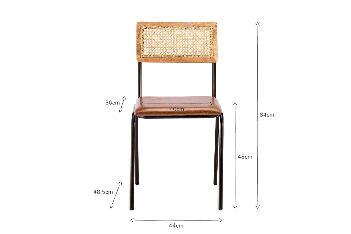 Iswa Leather & Cane Dining Chair - Tan - Image 5