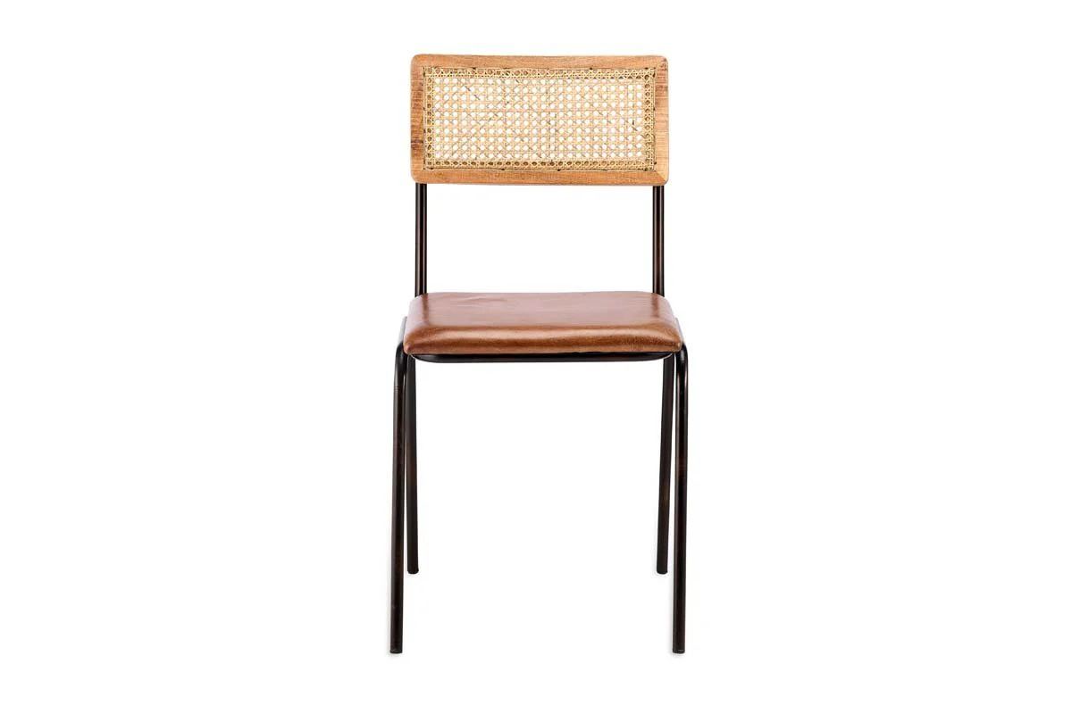 Iswa Leather & Cane Dining Chair - Tan - Image 7
