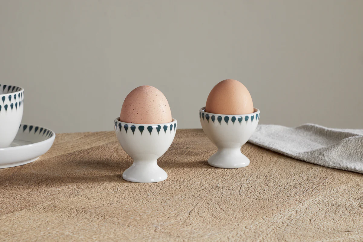 Juniper Drop Egg Cups - Cream & Juniper (Set of 2)