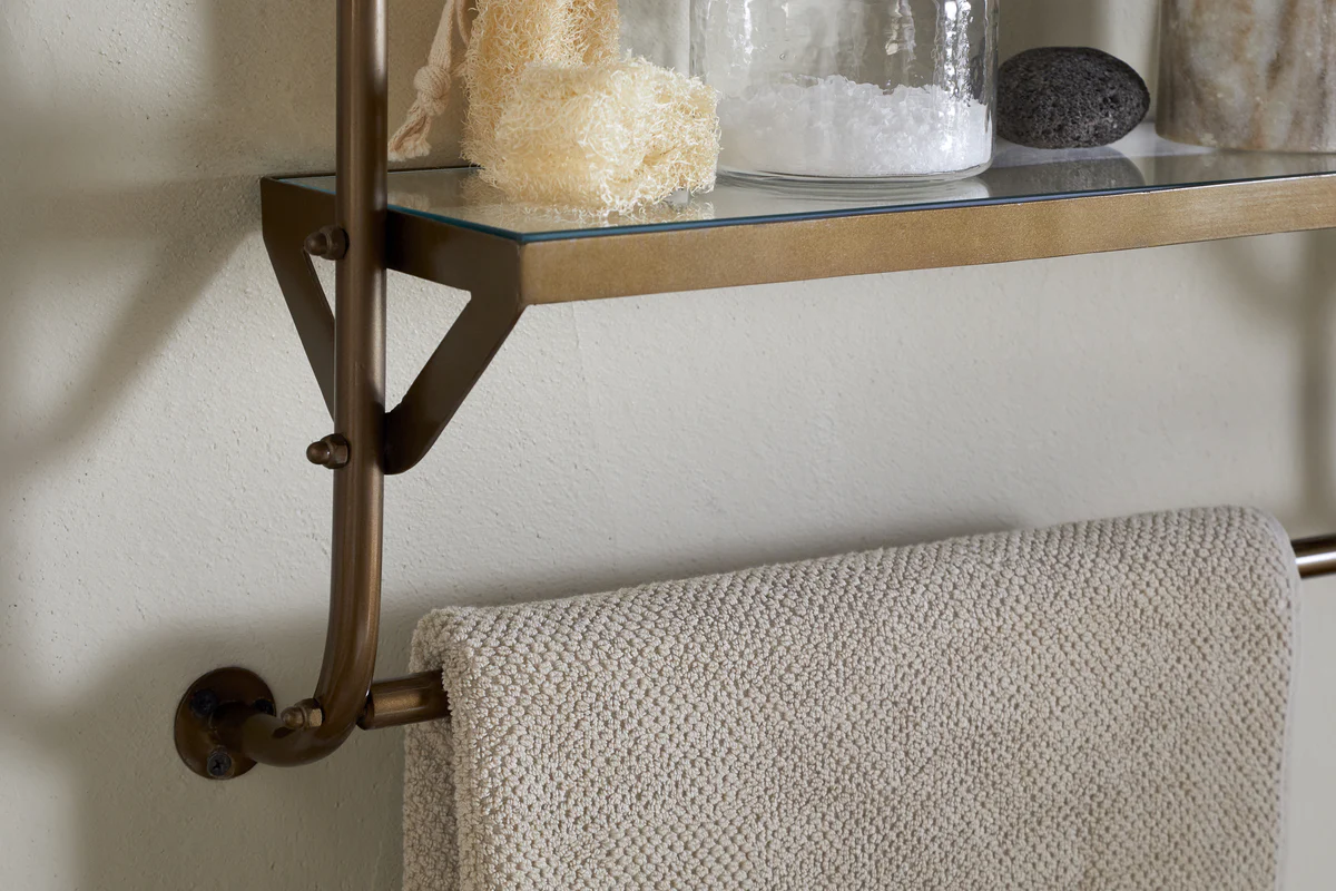 Karura Wall Shelves with Towel Rail - Antique Brass - Image 3