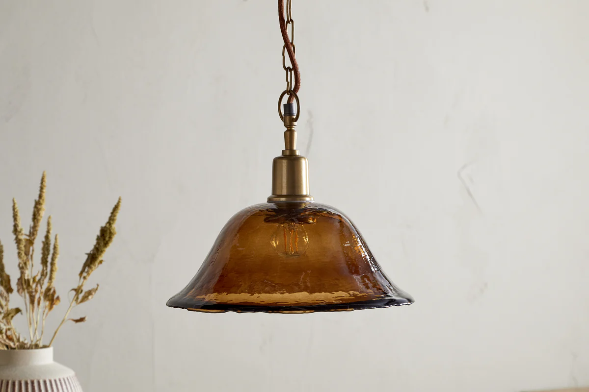 Keju Organic Shape Recycled Glass Pendant - Dark Amber - Image 4
