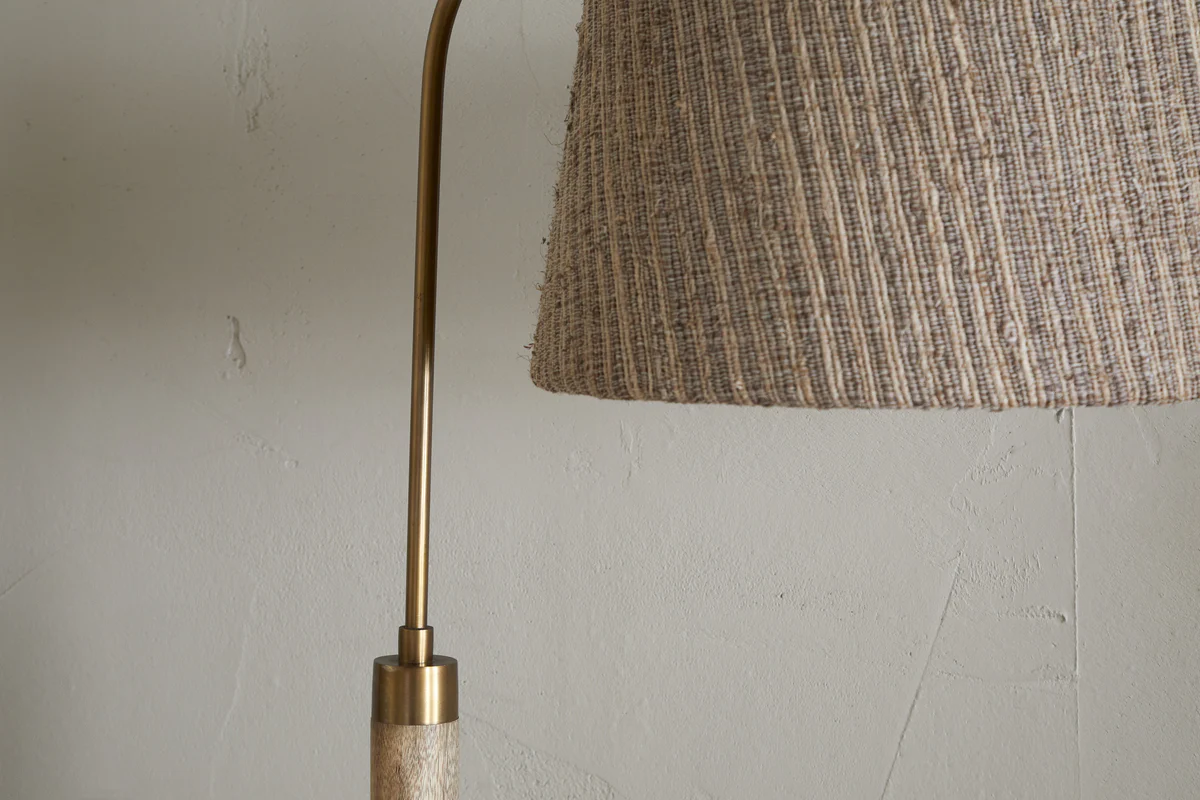 Kera Wood & Metal Floor Lamp - Antique Brass & Natural - Image 3