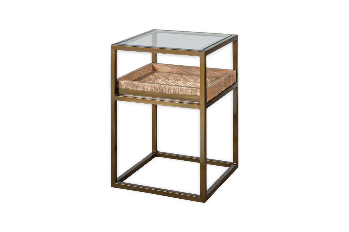 Luzon Iron & Mango Wood Display Side Table - Brass - Image 8