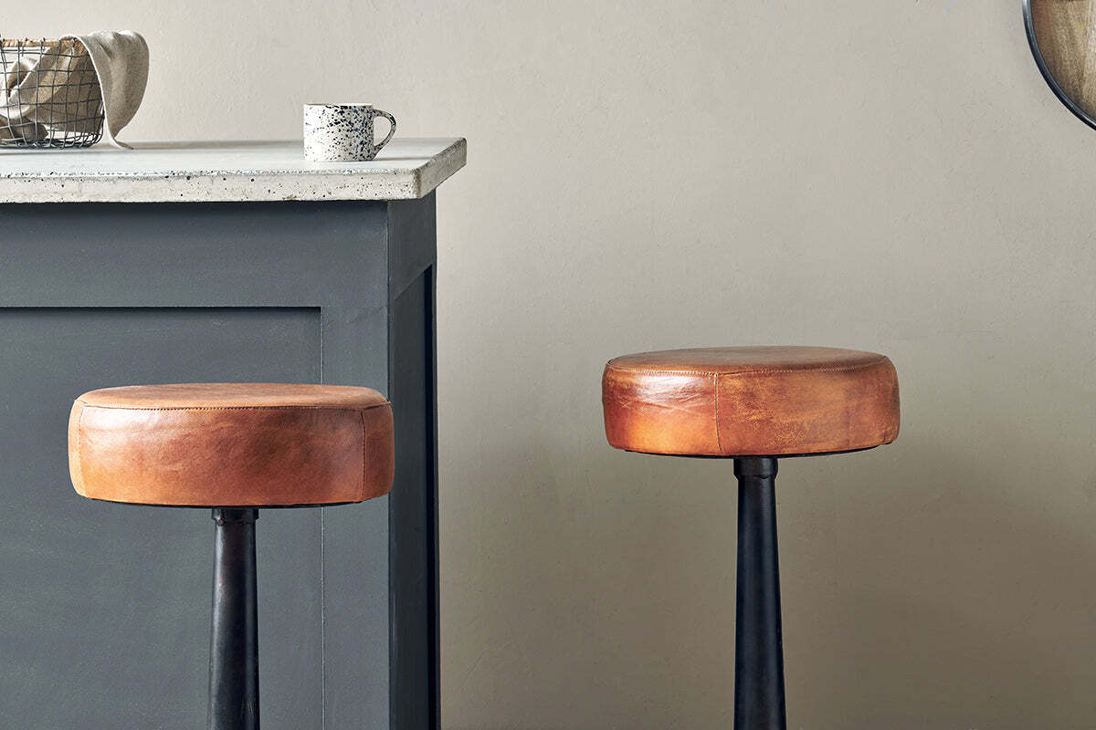 Narwana Leather Round Stool - Aged Tan - Image 3