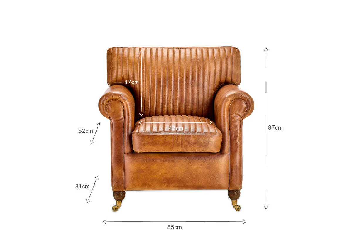 Narwana Ribbed Leather Armchair - Aged Tan - Image 5