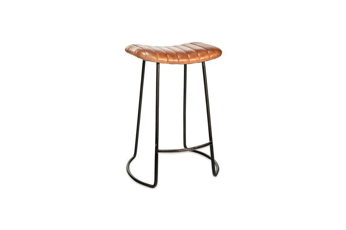 Narwana Ribbed Leather Stool - Aged Tan - Small - Image 4