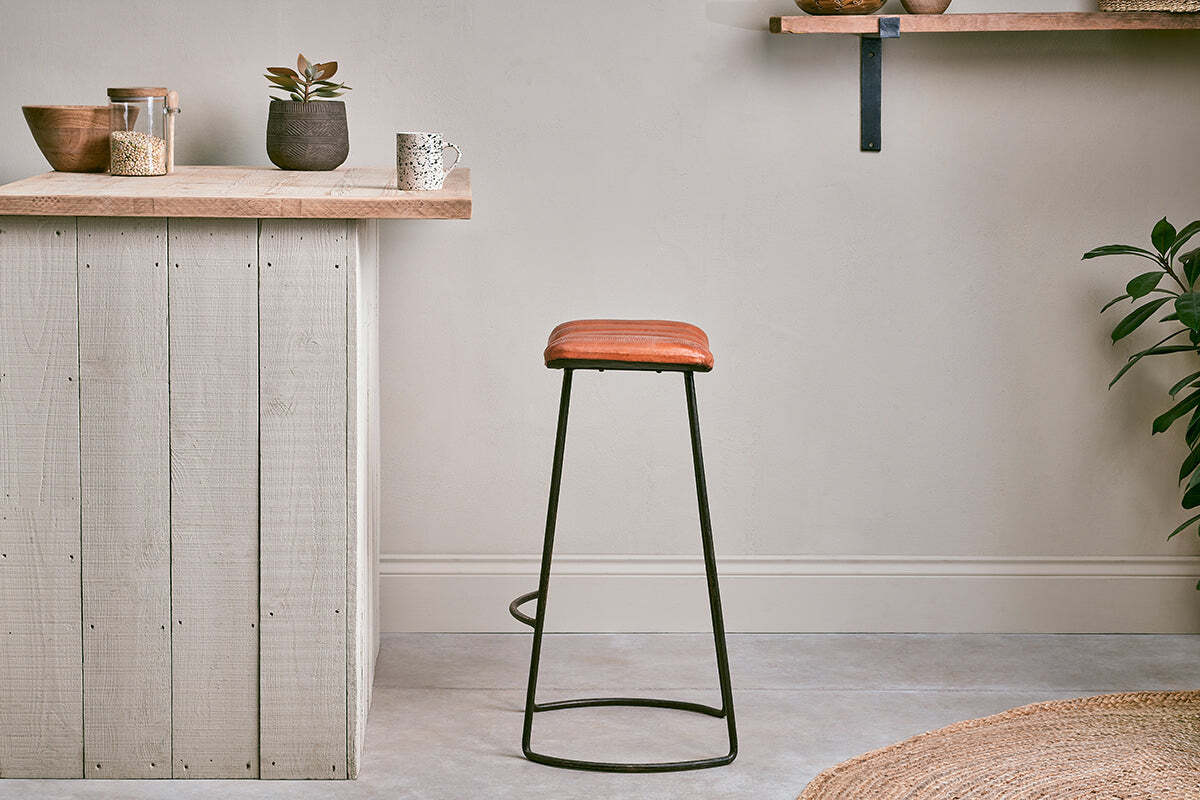 Narwana Ribbed Leather Stool - Aged Tan - Large - Image 6