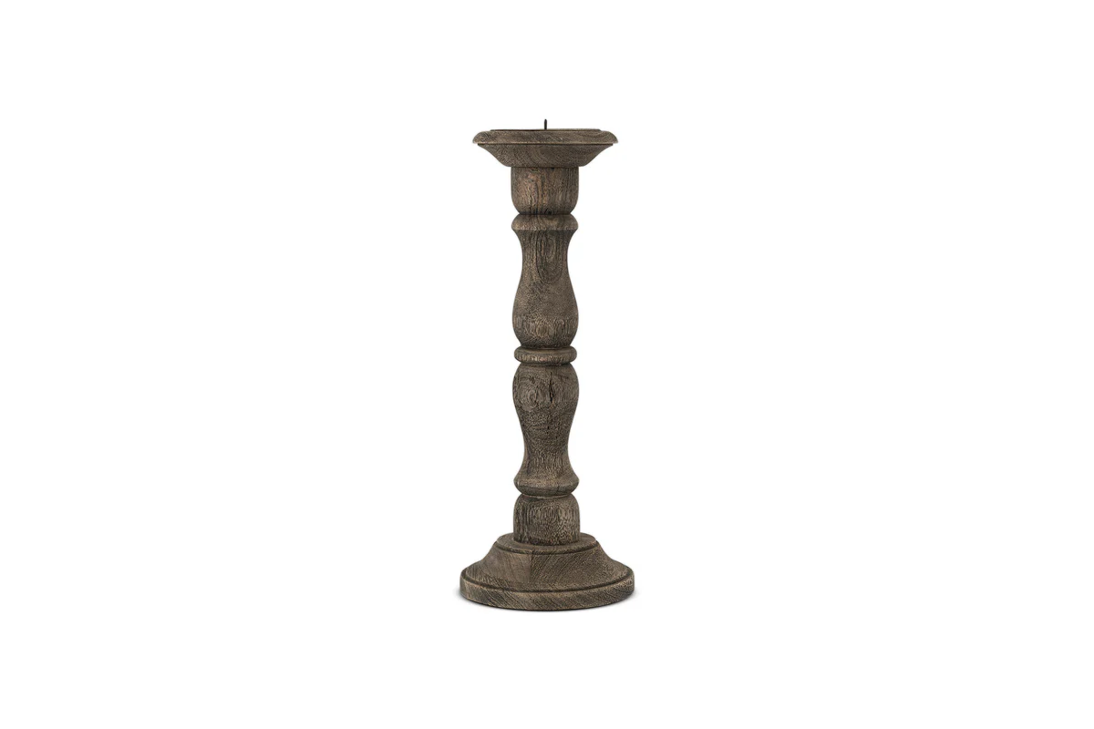 Nayati Rustic Wood Pillar Candle Stick - Dark Stain - Image 5