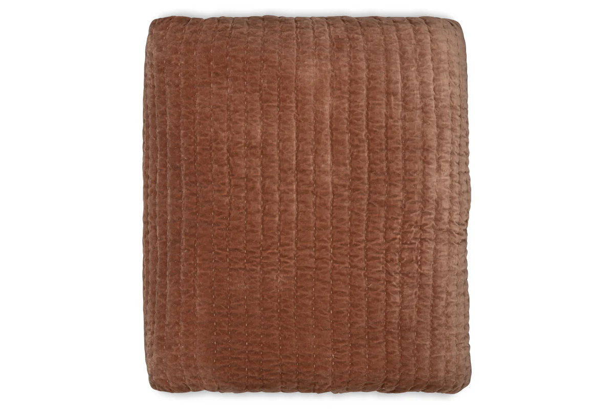 Nidra Velvet & Linen Bed Quilt - Rust - Image 5