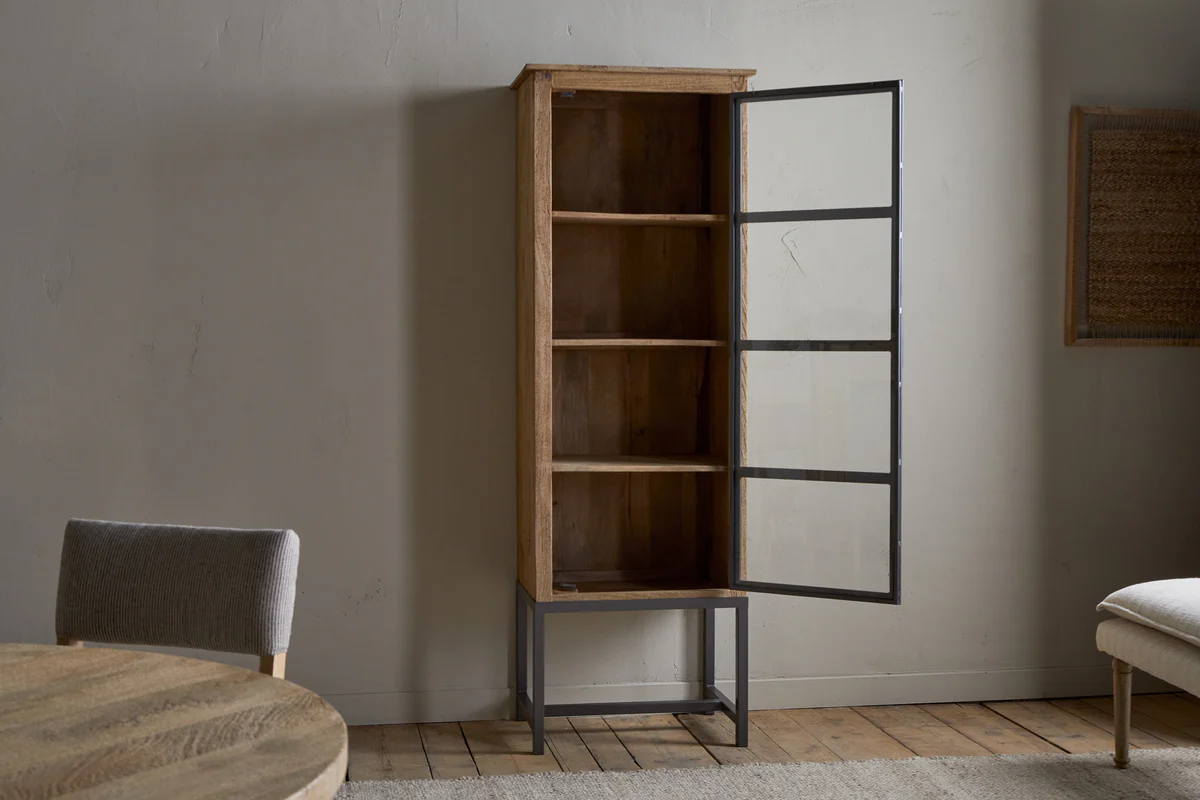 Nirvi Mango Wood & Iron Tall Cabinet - Black - Image 3