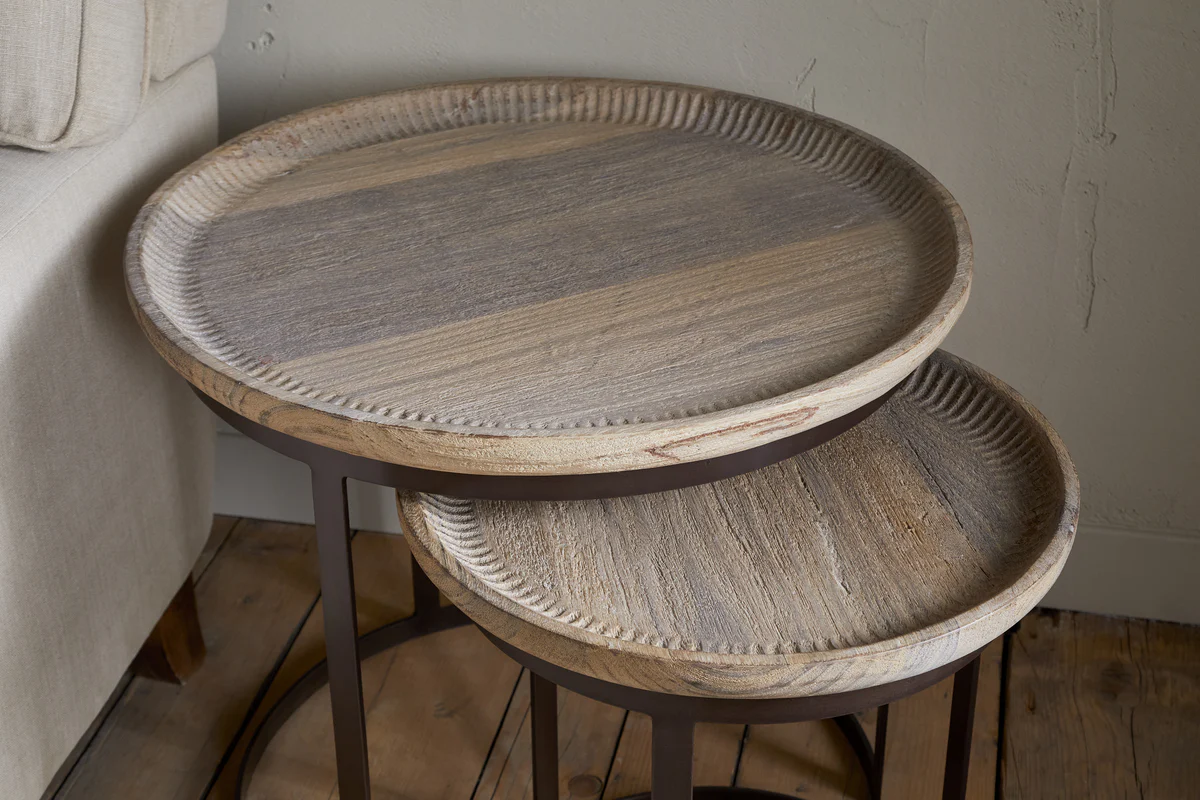 Nisha Carved Reclaimed Wood & Iron Nesting Side Tables - Natural - Image 4