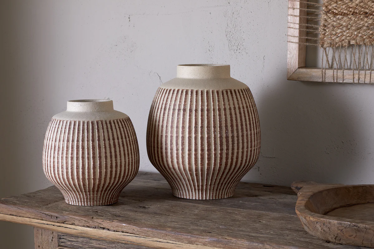 Perola Reactive Glaze Decorative Vase - Natural & Rust - Image 2