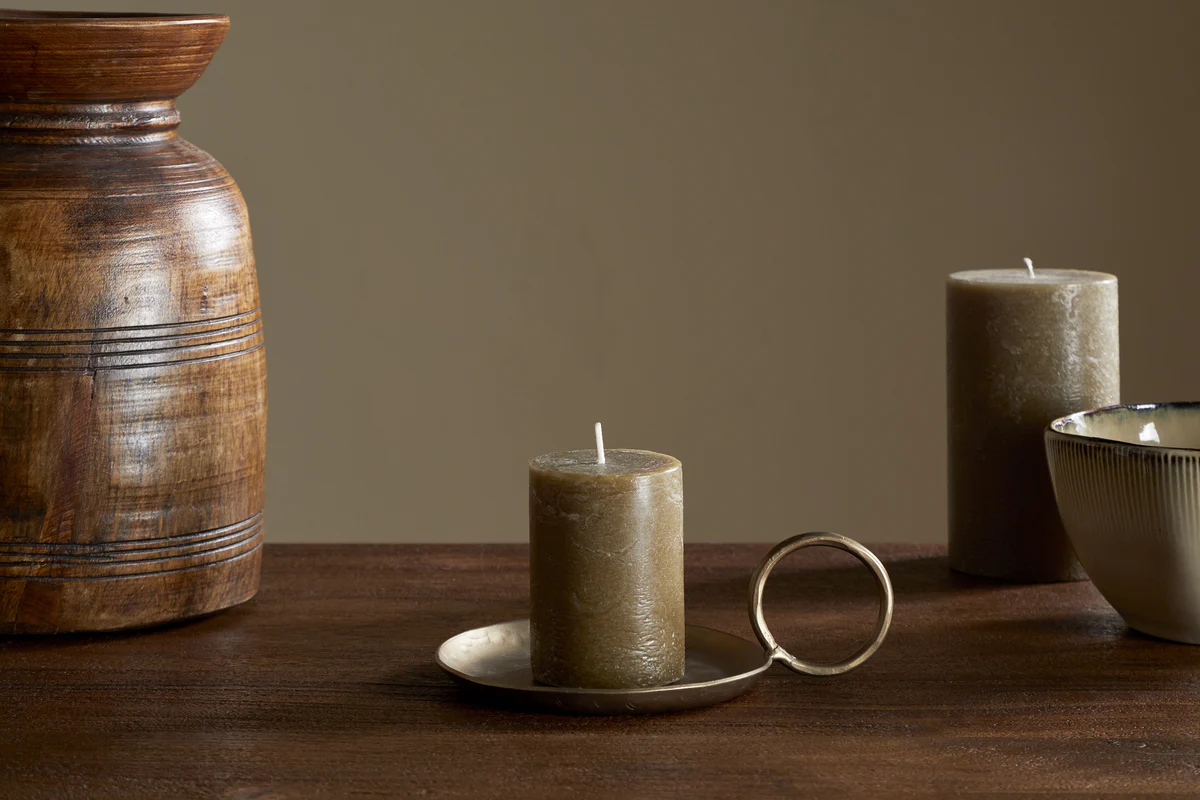 Rustic Soy Blend Mini Pillar Candle - Olive - Image 2