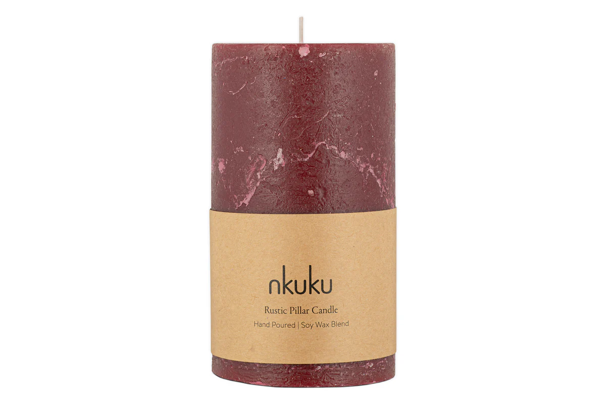 Rustic Soy Blend Pillar Candle - Dark Cherry - Large - Image 5