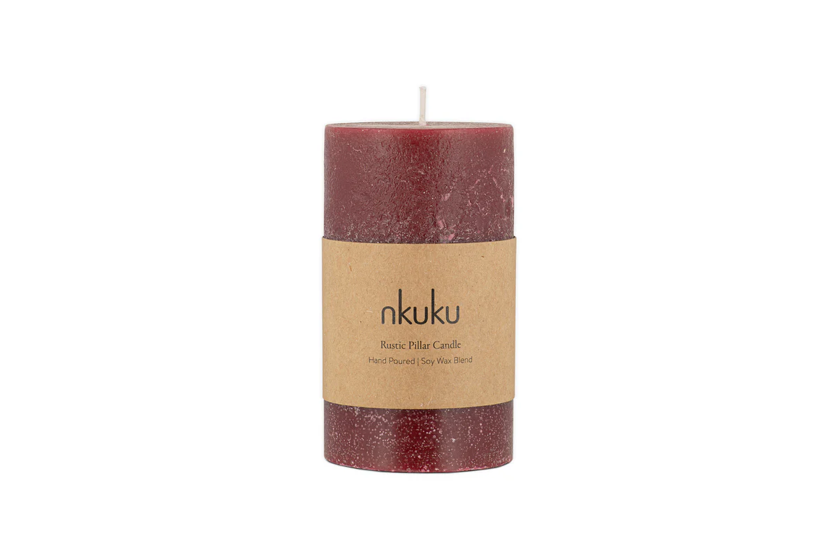 Rustic Soy Blend Pillar Candle - Dark Cherry - Small - Image 5