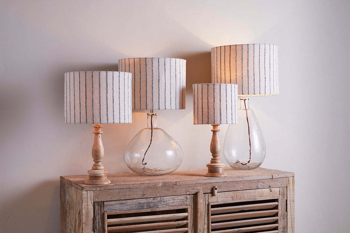 Sanja Stripe Cotton Lampshade - Off White & Grey