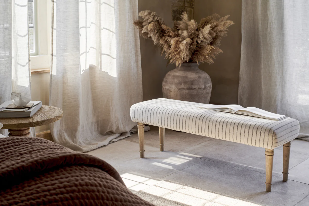 Sanja Stripe Upholstered Bench - Grey - Image 4
