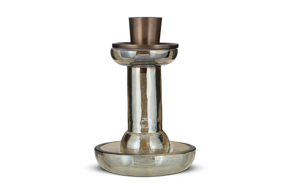 Tharad Recycled Glass Candle Holder - Smoke Lustre - Image 4