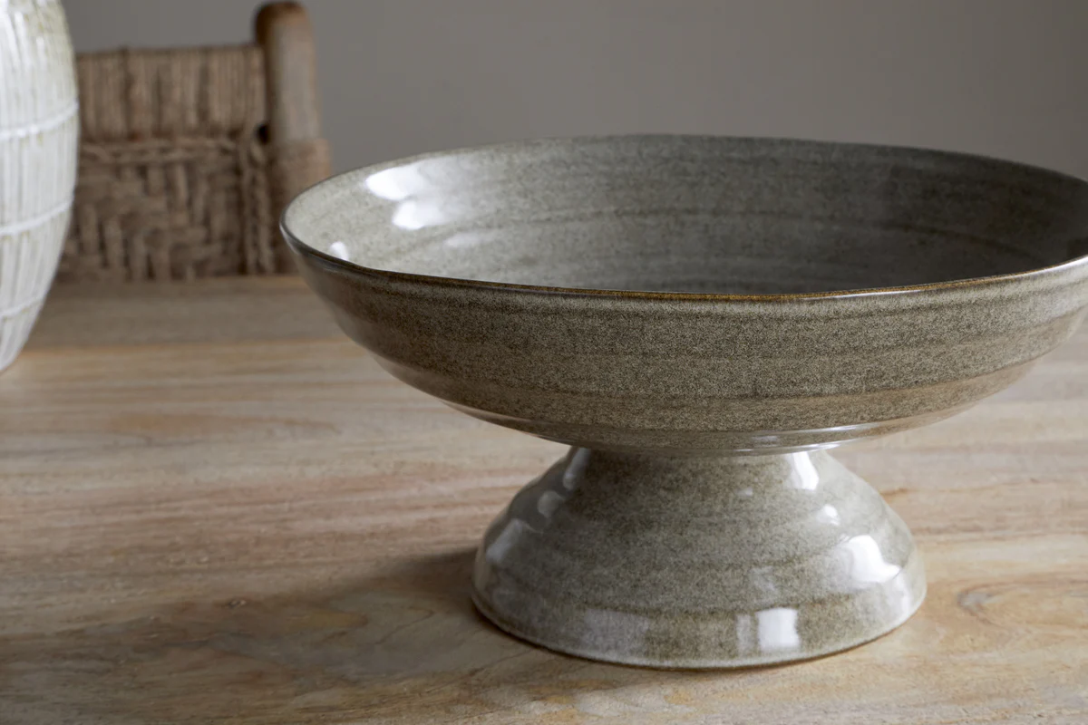 Valinha Earthenware Footed Bowl - Grey - Image 4