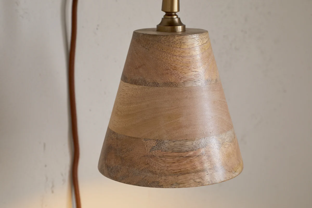 Vattu Mango Wood Plug In Wall Lamp - Natural & Antique Brass - Image 5