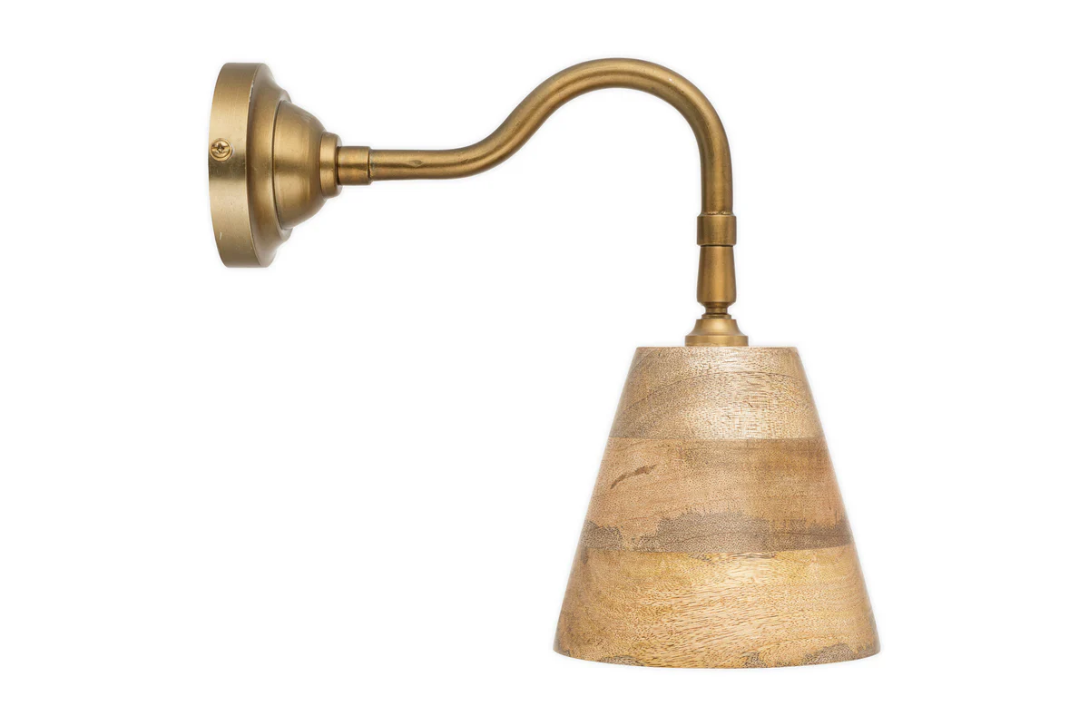 Vattu Mango Wood Plug In Wall Lamp - Natural & Antique Brass - Image 7